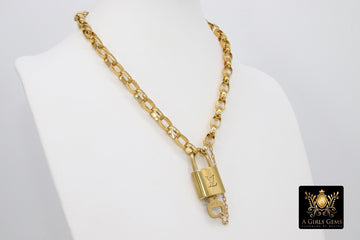 Gold Vintage Rolo Chain Chunky Necklace with Authentic Louis Vuitton Padlock #300 - A Girls Gems